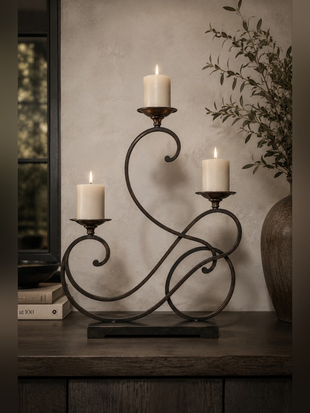 Scrolled Iron Candelabra Candle Holder | Tuscan Mediterranean Decor
